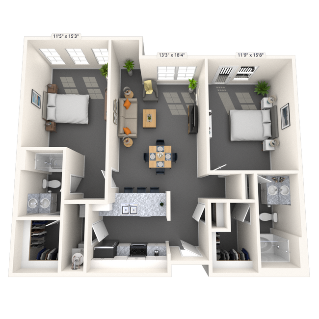 Traditional 2x2 1008-1142 SF 2250 floor plan
